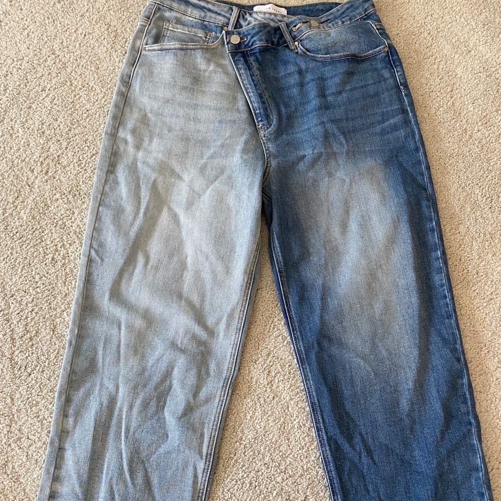 Risen Asymmetrical Two Tone Crossover Jeans 1X (14W-16W)